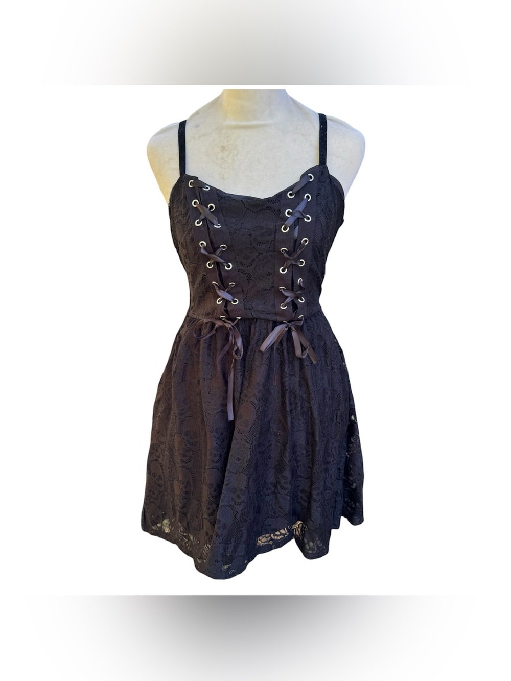Hot Topic Cosmic Aura Black Corset Lace Up Goth Punk Emo Skater Dress Medium